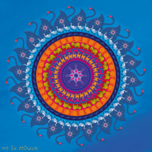 מנדלת בעלי חיים, ברבורים, חלזונות על רקע כחול