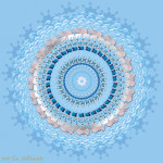 מנדלת דולפינים קטנים עם עוד בעלי חיים על רקע תכלת