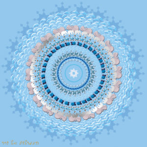 מנדלת דולפינים קטנים עם עוד בעלי חיים על רקע תכלת