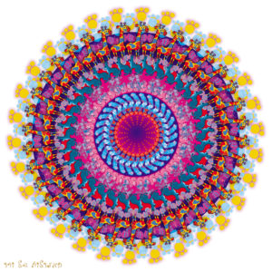 מנדלת ילדים עם ג'ירפות וטביעות כף רגל על רקע לבן