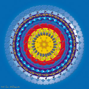 מנדלת בעלי חיים ולבבות על רקע כחול