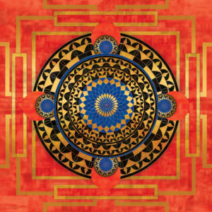 מנדלה מרהיבה בצבעים אדום, זהב, כחול ושחור.